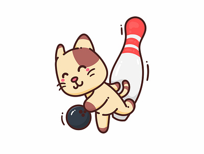 Happy Brown Cat bowling ball sport cartoon flat