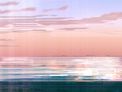 Sea glitch illustration james gilleard japan landscape retro vector