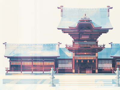 Temple digital geometric illustration james gilleard japan vector vintage