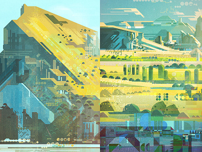 Mountains digital geometric illustration james gilleard japan vector vintage
