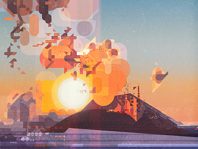 Volcano digital geometric illustration james gilleard vector vintage volcano