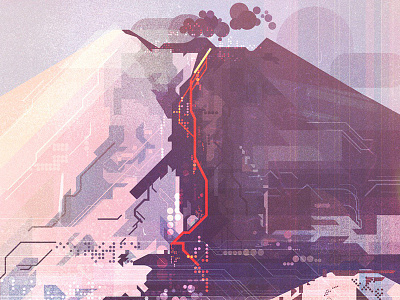 Volcano digital glitch illustration illustrator james gilleard vector volcano