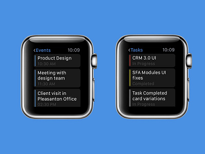 CRM Apple Watch Design - 2 apple drawer events menu tasks watch