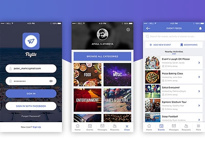 Flytte Social App app card event feeds ios list login menu mobile registration social