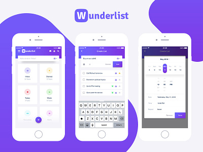 Revamp of Wunderlist calendar check home ios iphone tasks to-do ui ux wunderlist
