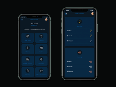Daily UI / Home Monitoring Dashboard - #021 bathroom bedroom black climate dashboad design heading home light mobile monitoring multiroom security system ui web