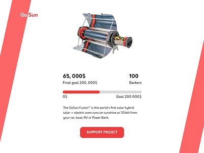 Daily UI/ Crowdfunding Campaign - #032 crowdfunding campaign design energy help money project red sun ui web white