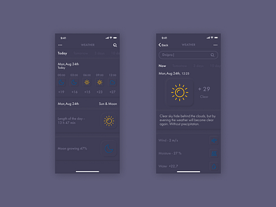 Weather - # 037 app cloud dark design figma mobile moon sun temperature ui weather web white