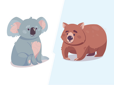 Koala & wombat animals art australia cartoon character cute design flat illustration mascot vector wombat