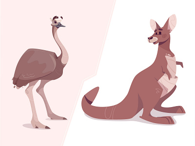 Ostrich Emu & Kangaroo animals art australia cartoon character cute design flat illustration mascot