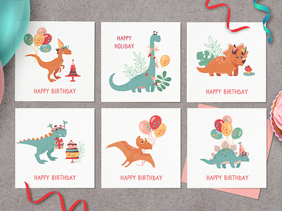 Happy Birthday Greeting Cards with Dinosaurs