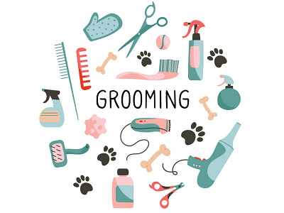 Animal grooming animals art barbershop cartoon character cute design dog graphic design grooming illustration pet vector