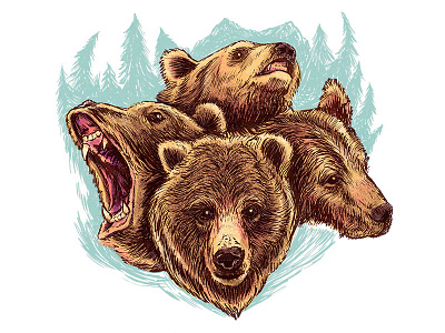 Fourbears animal bear drawing illustration ink wildlife