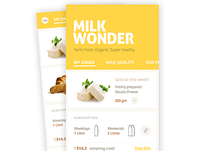 Milk Wonder app delivery milk organic ui