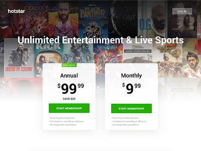 A new Hotstar enterntainment hotsar landing landing page stream subscribe typography ui web