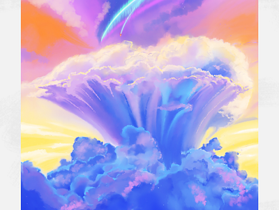 Repainted Cloudy Scene - 01A anime clouds comet digital painting drawings illustration photoshop