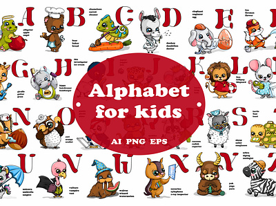 Animal alphabet alphabet animal character cute illustration kids letter vector