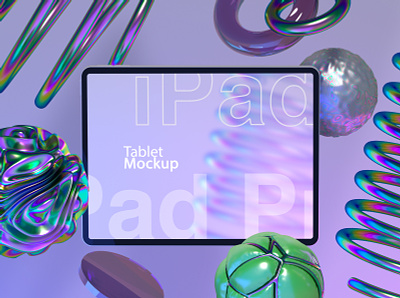 IPad Pro Scene Creator 3d 90s retro branding chrome design geometric shape ipad pro mockup meta metal mockup neon psychedelic tablet mockup y2k