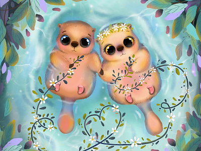 Cute otters. Children illustration.