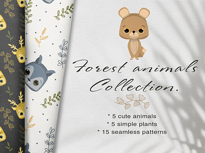 Forest animals collection. animal bear character cute deer flat forest fox hare kids vector wolf