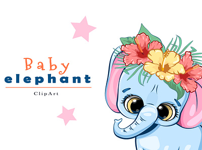 Baby elephant. Clip art animal baby character cute design elephant illustration kids tropic vector