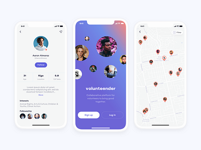 Volunteers App app map mobile profile splash ui