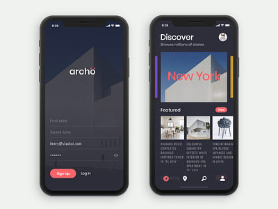 Sign Up and Discover screens for Archo App app architechture discover inspiration ios logo mobile sign in sign up storytelling ui ux
