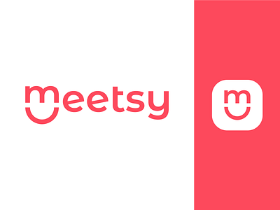 meetsy - Logo Design app branding connect dynamic friendly fun icon logo mark meeting app smile smiley social media app type word