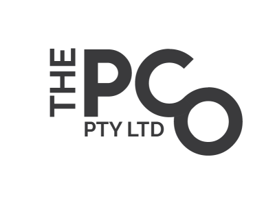 The PCO Pty Ltd branding complimentary slip corporate corporate branding design grey letterhead logo logo design minimal mockup presentation folder typography
