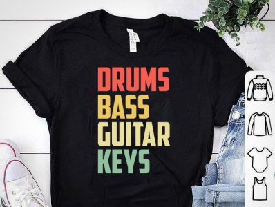 DRUMS BASS GUITAR KEYS T-SHIRT DESIGN