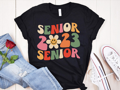 Retro Groovy Senior 2023 Graduation T-Shirt Design