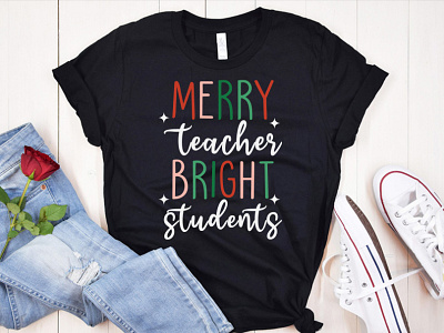 Merry Teacher Bright Students Christmas T-Shirt Design