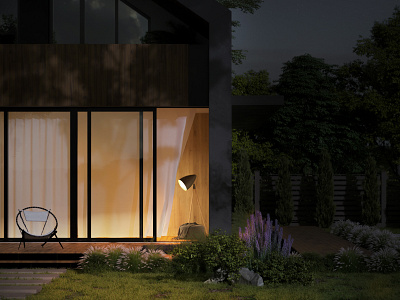 Country House. Night View. architectural Rendering. 3dviz