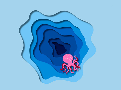 Jellyfish Paper Cutout Illustration blue cutout design illustraion jellyfish ocean paper texture wave waves