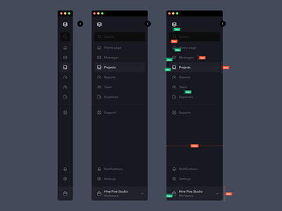 Sidebar menu dark mode 8px clean dashboard design grid management menu sidebar ui ux web
