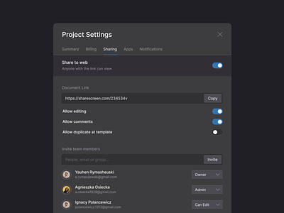 Sharing modal — Dark UI clean dark darkui dashboard design modal ui ux web