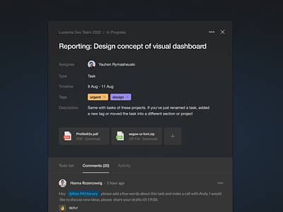Task Details - Dark UI clean dark dark ui dashboard design project management task details ui ux web