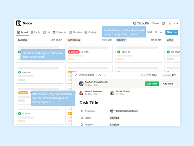 Notion Time Tracking [Product Hunt] clean dashboard design notion producthunt time timetracking ui ux web