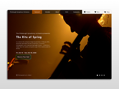 Pittsburgh Symphony Orchestra carousel desktop design featured image landing page concept landing pages minimal orchestra pittsburgh pittsburgh symphony orchestra symphony tickets ui ux