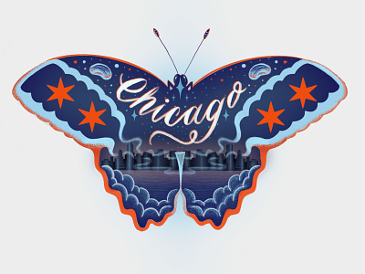 Chicago Butterfly - Illustration butterfly butterfly art chicago chicago art digital art digital illustration hand lettered hand lettering hand type handlettering illustration illustration art illustration design illustration digital illustrator lettering lettering art lettering artist procreate