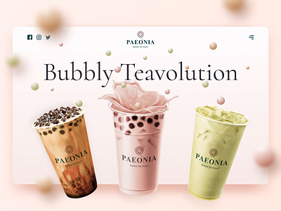 Paeonia Bubble Tea Room - Web Design animation bubble cafe colorful drink glass landing page loop mockup pastel color pink pinky tea ui ux web web design webdesign website design