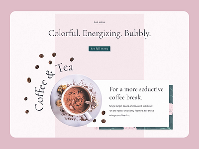 Tea Room - Page Scroll Animation animation bubble tea cake carousel coffee color palette colorful food and drink interactiondesign loop menu bar mockup scroll animation scrolling web design webdesign webflow website design