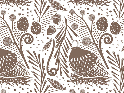California Quail bird brown fabric illustration nature pattern print repeat