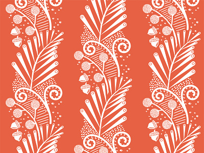 Quail Column fabric illustration leaf nature pattern poppy print red repeat