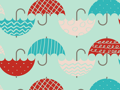 Umbrella Repeat blue fabric green illustration pattern pink print rain red repeat