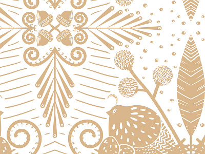 Quaileidoscope bird brown fabric feather fern illustration nature pattern print repeat