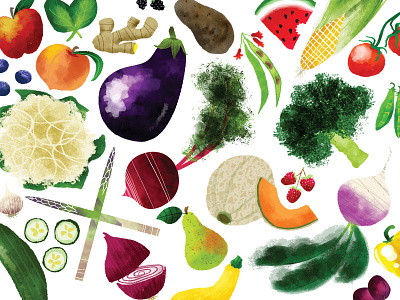 Veggie Explosion editorial farmers market food fruits illustration magazine vegetables watercolor
