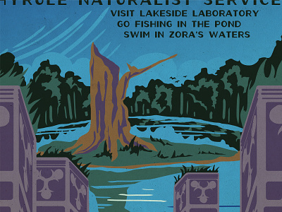 Zelda WPA Poster - Lake Hylia digital illustration ocarina of time parks retro vintage wpa zelda