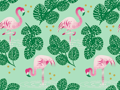 Flamingo Wallpaper bird digital flamingo illustration leaf palm pattern personal repeat wallpaper watercolor