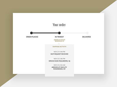 Tracking order UI- drop down shipping activity drop interaction interface design progress tracking ui visual design web design